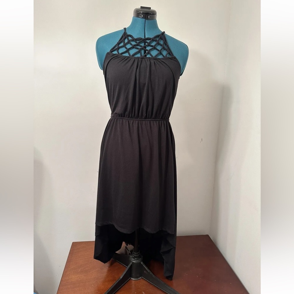 i am in love with derek black strappy sleeveles Stretch high low dress Size M